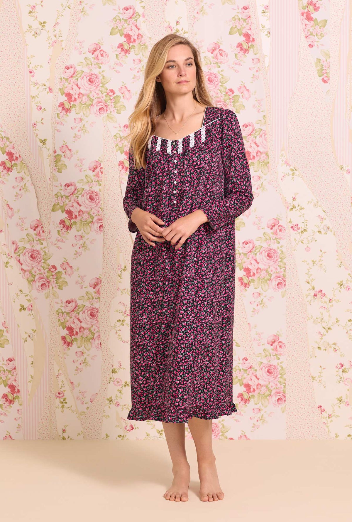 Cheerful Blooms Long Cotton Knit Nightgown