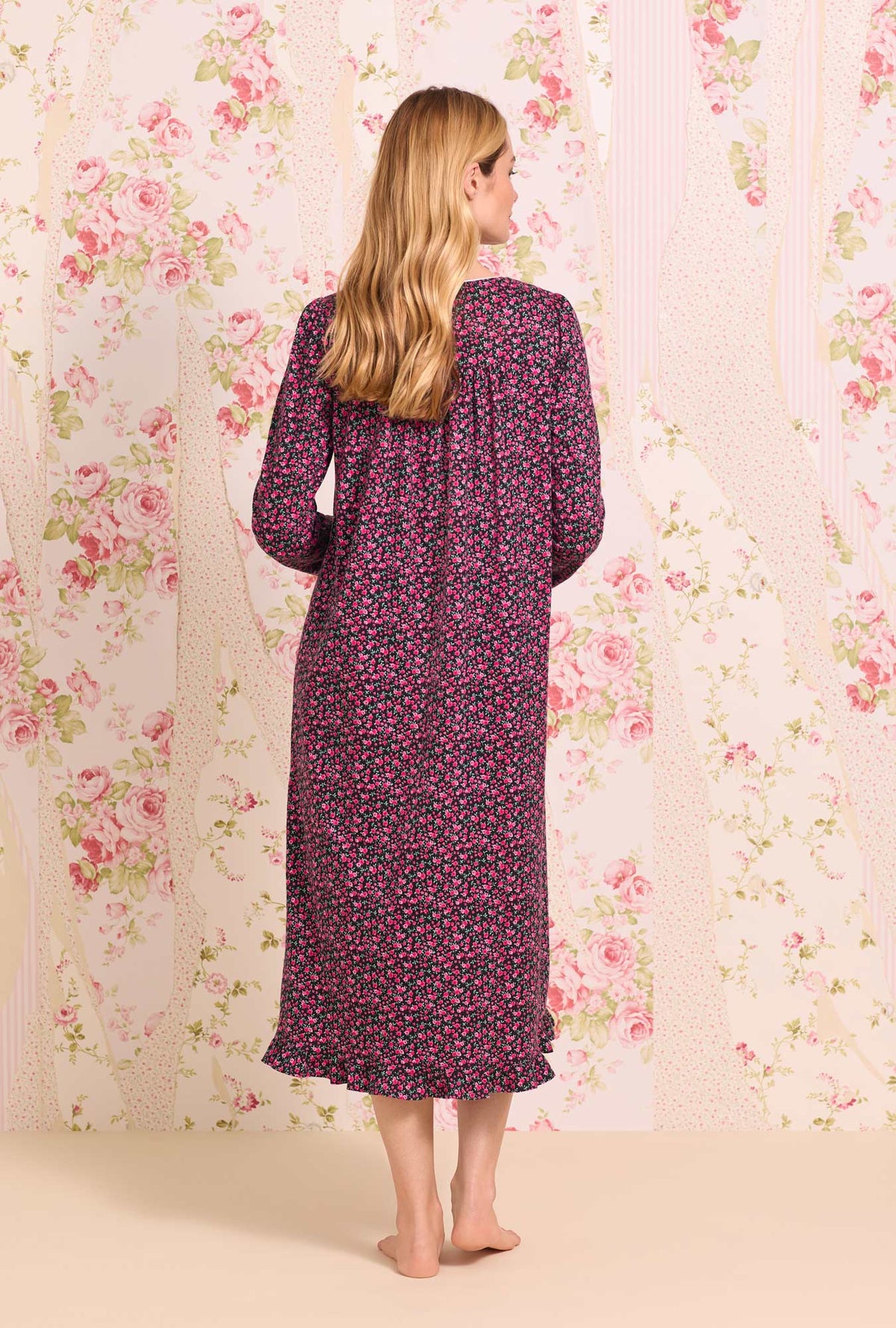 Cheerful Blooms Long Cotton Knit Nightgown