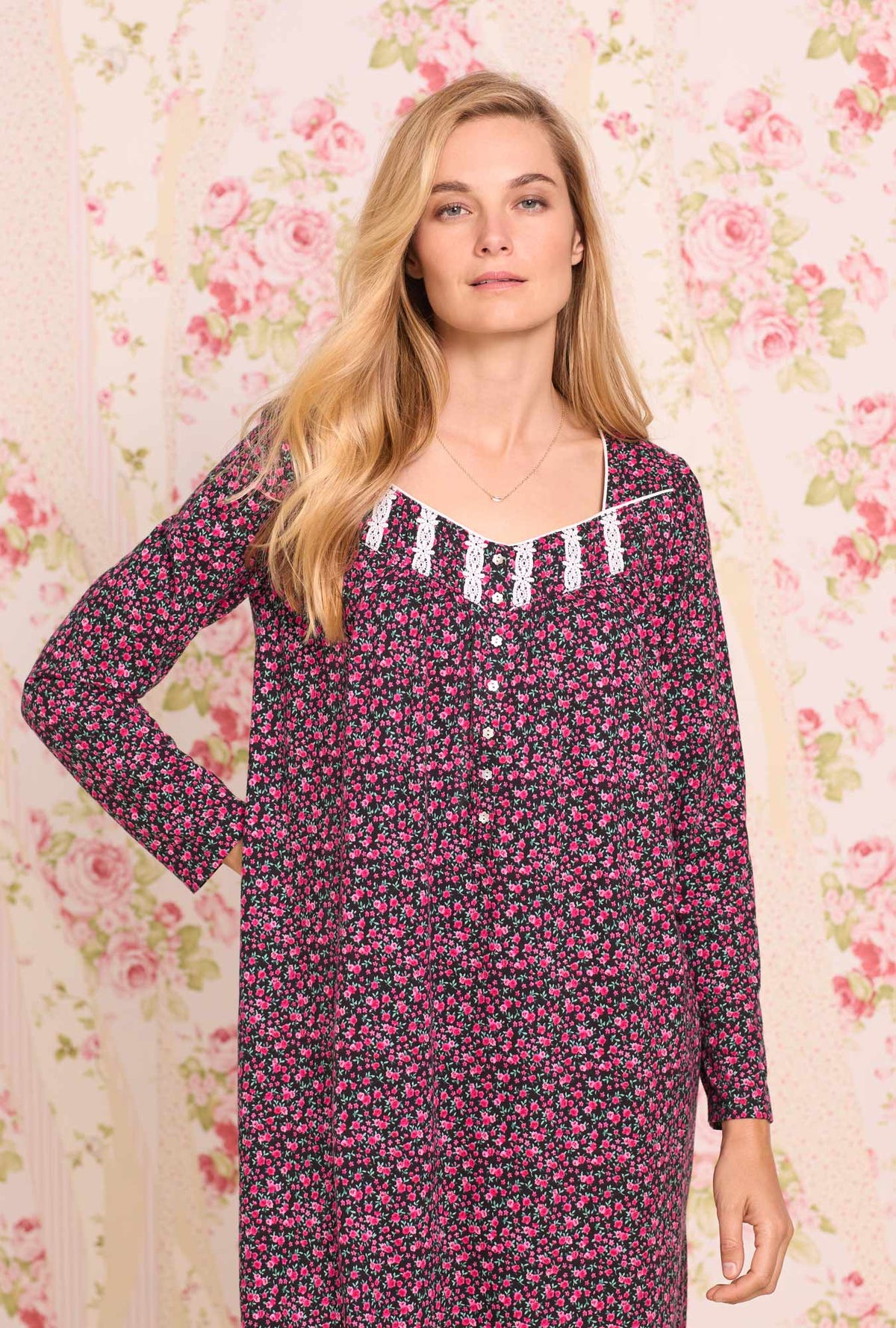 Cheerful Blooms Long Cotton Knit Nightgown