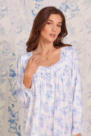 Eileen West Embroidered Peri Blue Flannel Sweetheart Gown