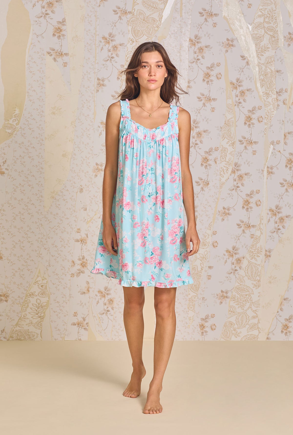 A lady wearing Floral Allover Tencel Chemise