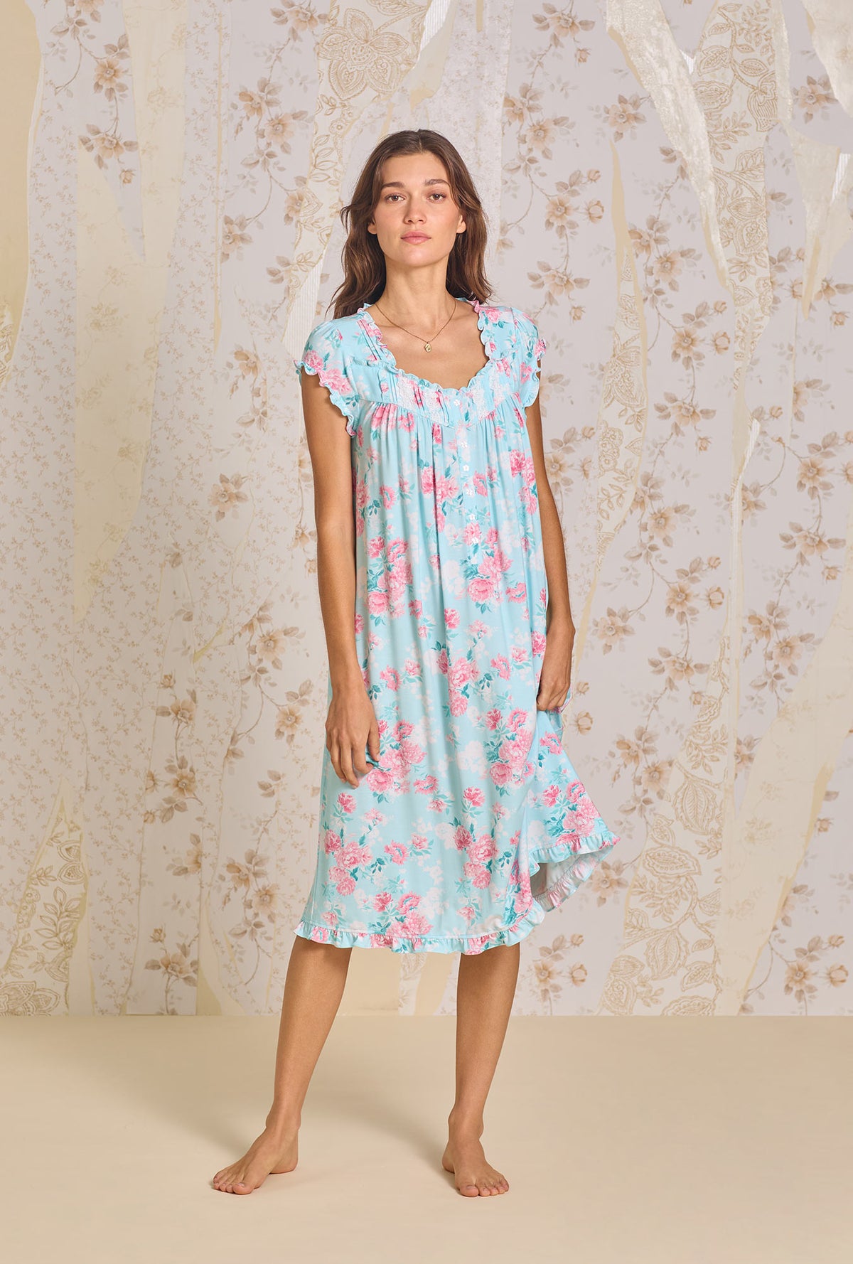 A lady wearing Floral Allover Tencel Waltz Gown