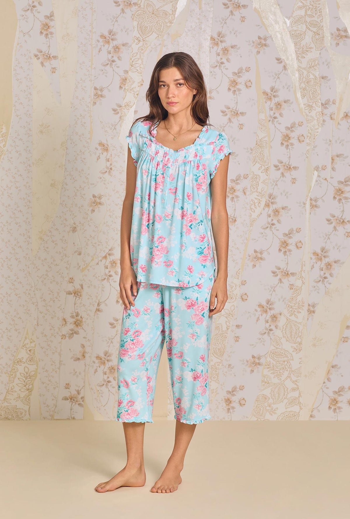 A lady wearing Floral Allover Tencel Modal Pajama