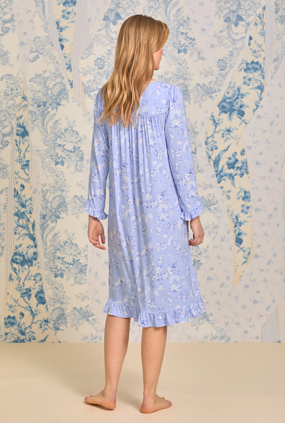 Tencel™ Blue Heaven Floral Waltz Long Sleeve Knit Nightgown