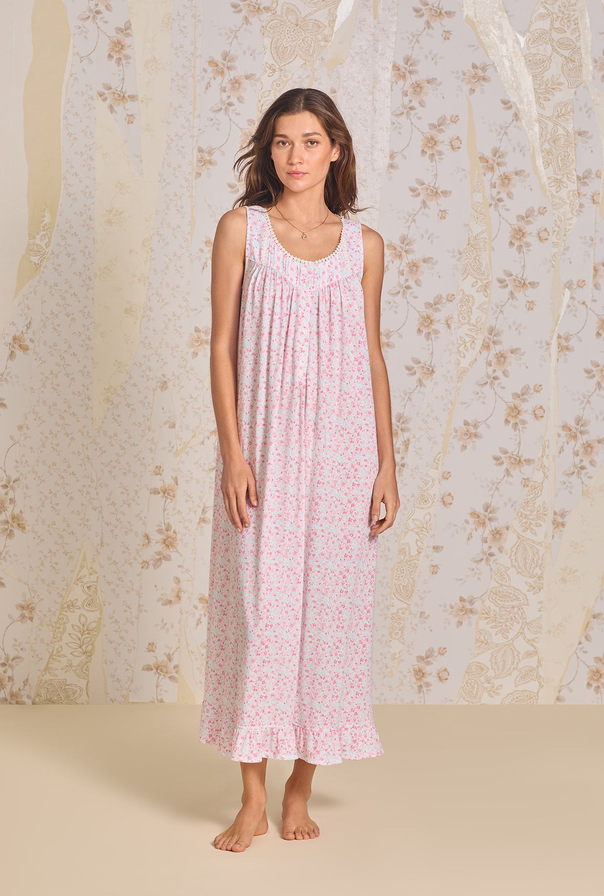 A lady wearing Bright Blossom &quot;Eileen&quot; Modal Nightgown