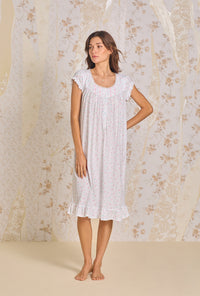 A lady wearing Angelic Rose Cotton Pointelle Waltz Nightgown