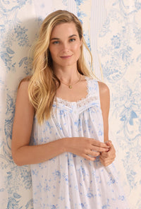 A lady wearing Tencel Blue Rose Cotton Modal Short Chemise