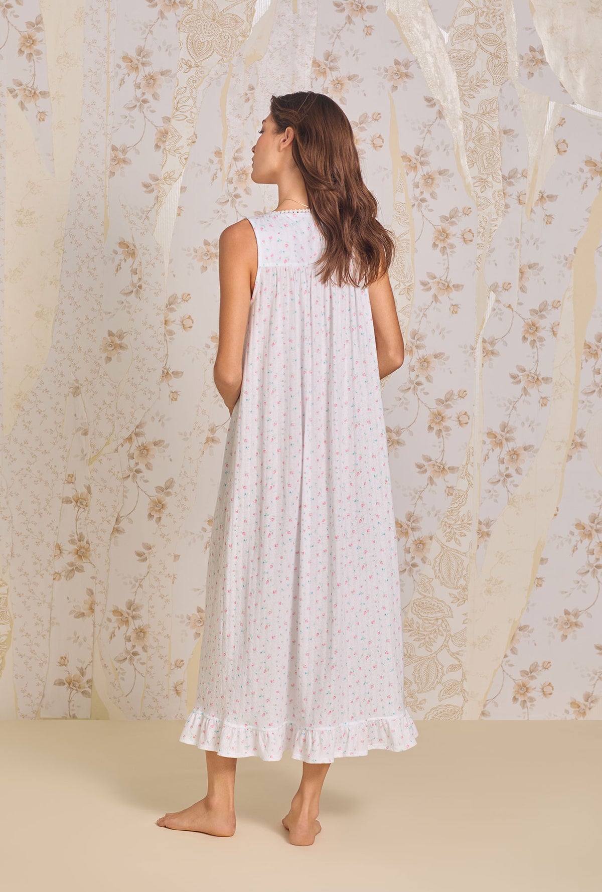 A lady wearing Angelic Rose Cotton Pointelle Ballet Nightgown