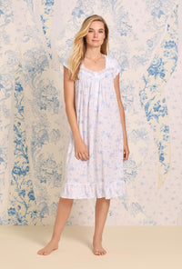 A lady wearing Tencel  Blue Rose Cotton Modal Waltz Nightgown