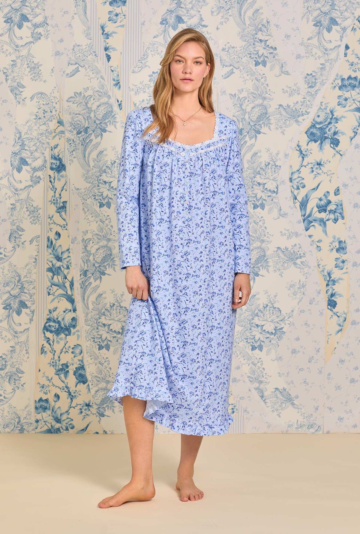 Blue Paisley Dream Long Cotton Knit Nightgown