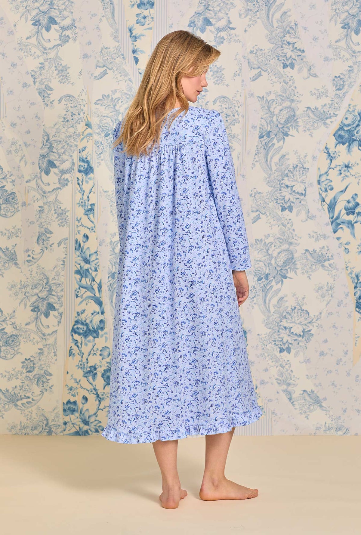 Blue Paisley Dream Long Cotton Knit Nightgown