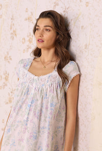 A lady wearing Lupine Garden Cap Sleeve Nightgown