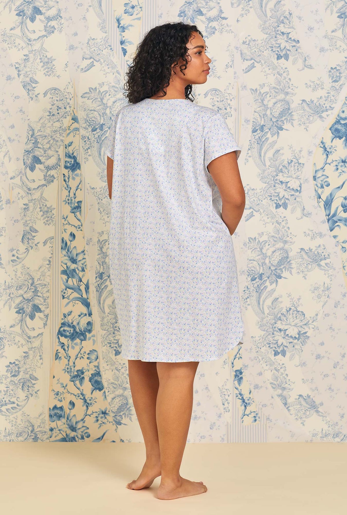 A lady wearing Summer Floral Cotton Knit Nightshirt